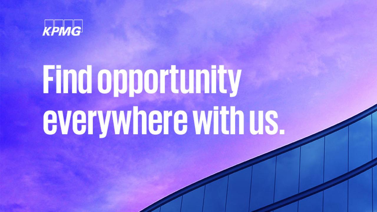 Banner med texten Find opportunity everywhere with us + KPMG logo