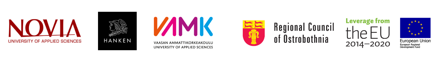 Novia, Hanken, VAMK, Regional Council of Ostrobothnia, Leverage from the EU logos