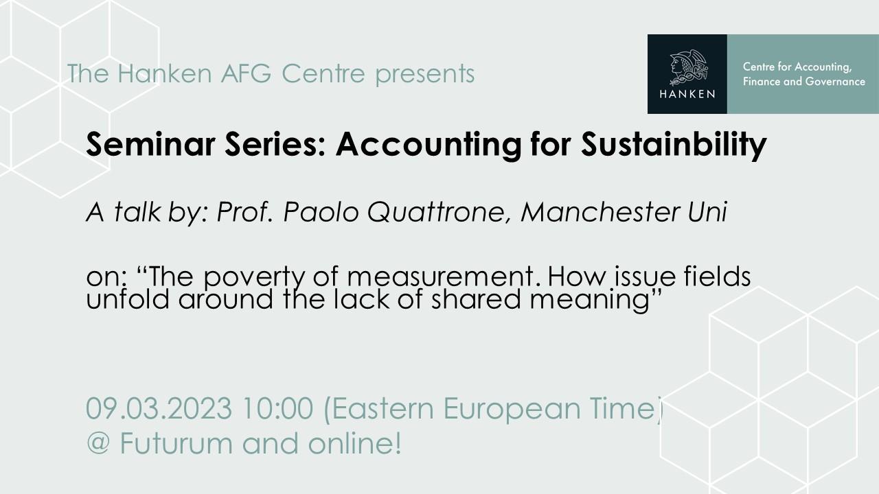 09. Mar. 2023: Prof. Paolo Quattrone, Manchester Uni “The poverty of measurement. How issue fields unfold around the lack of shared meaning”
