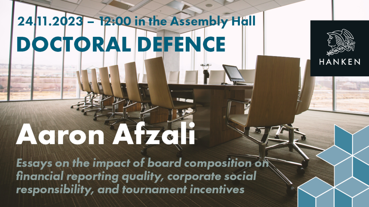 Banner med info om Aaron Afzalis doctoral defence