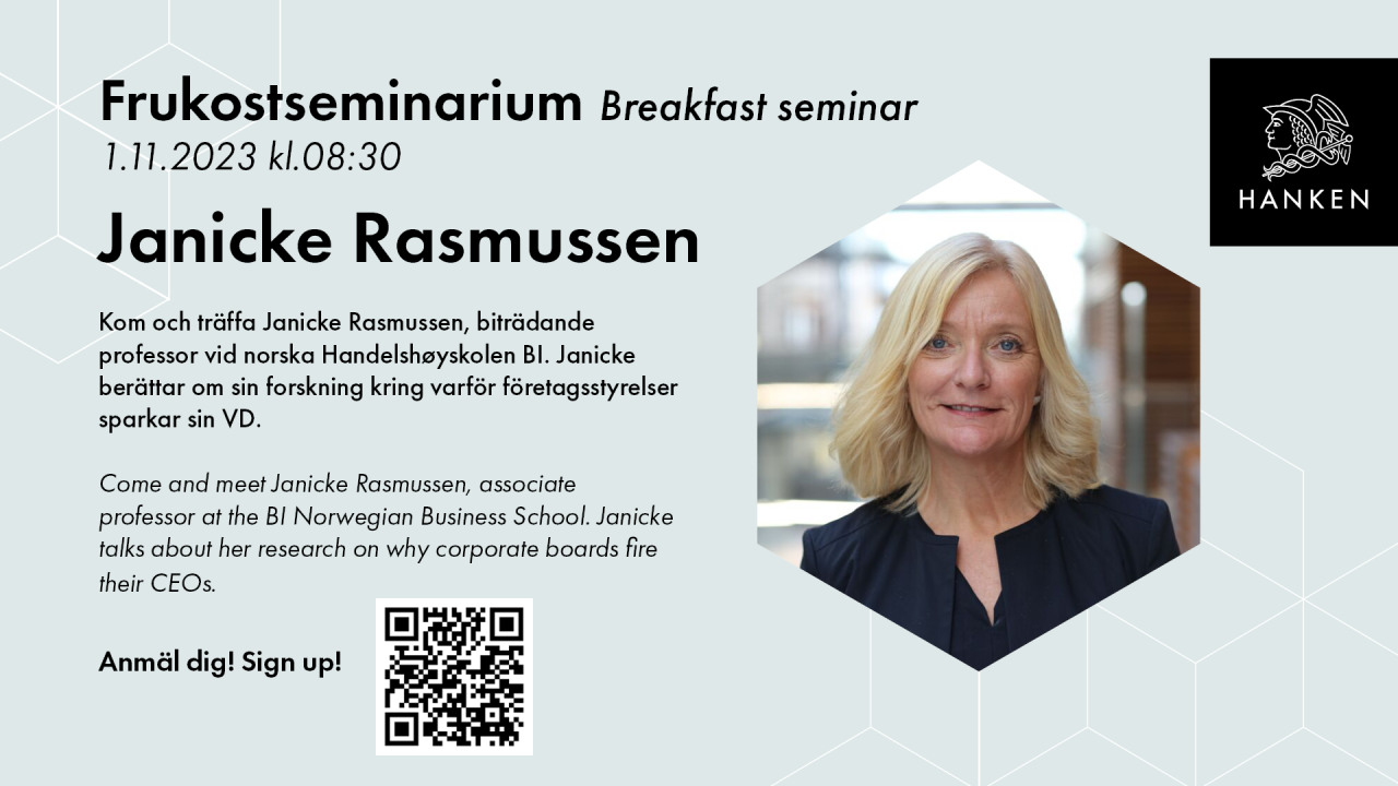 Banner med event info och bild på Janicke Rasmussen