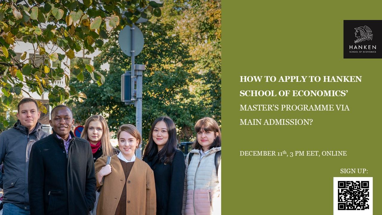 How to apply to Hanken's master's programme via main admission + qr