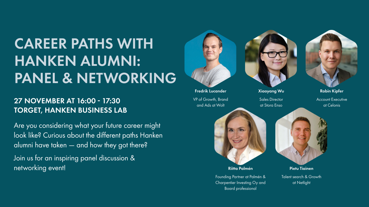 Career paths and with Hanken alumni: panel & networking 27.11 at 16