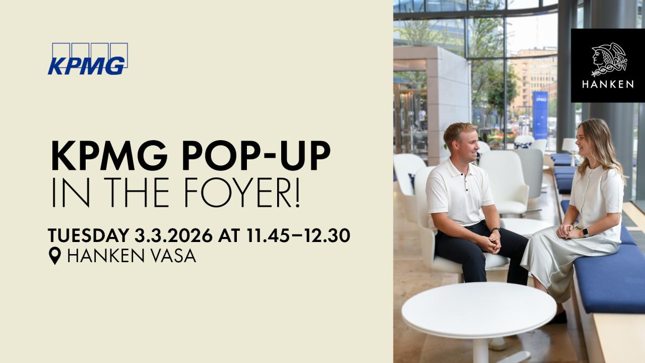 KPMG pop-up på Vasa Hanken 3.3 kl 11.45-12.30
