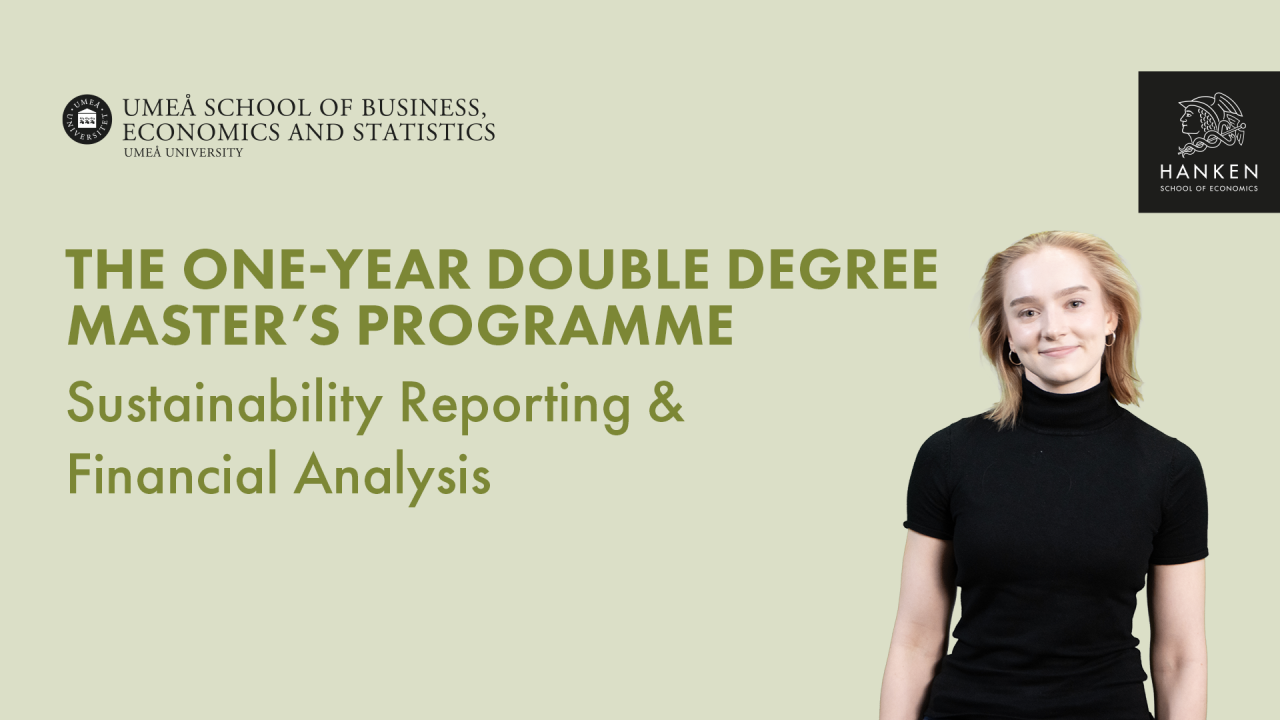 Double degree main banner, green background with a Hanken student