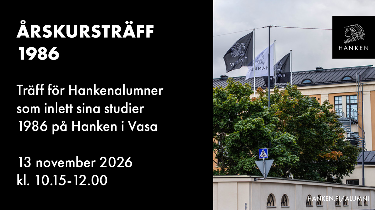 Banner för årskursträffen med bild från Hanken i Vasa