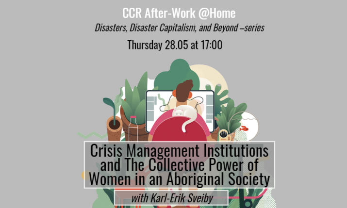 Poster of the afterwork with info and vector image of on guy at table from back, grey background