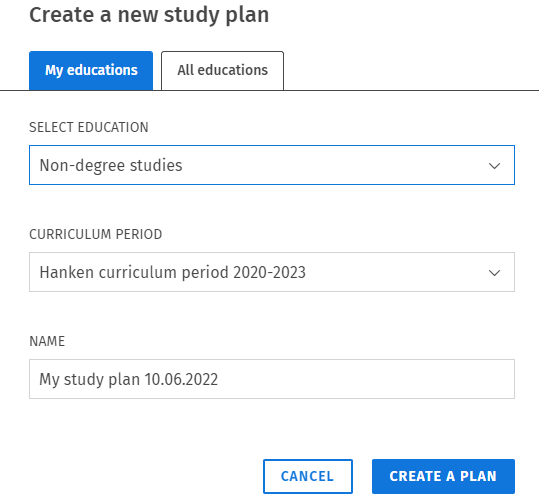 Create study plan non degree