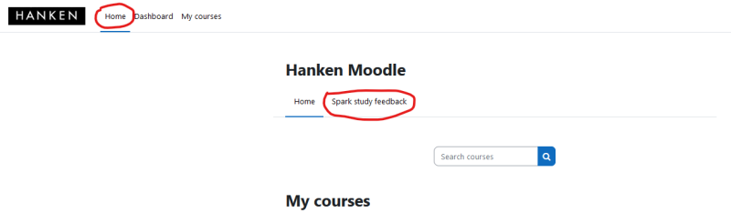 Screenshot of where in Moodle to find Spark.