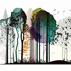 An illustration of trees in different colours