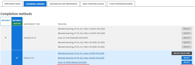 Choose the correct exam in your study plan