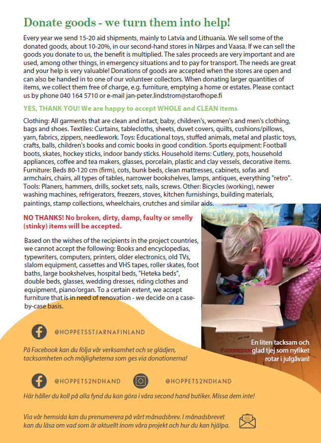 List of items to donate