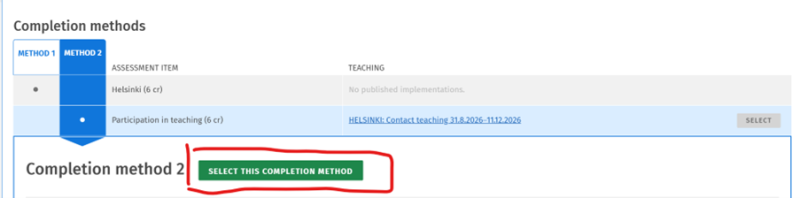 click green button select this completion method