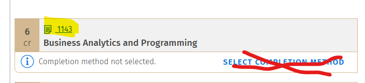 select completion method from course code