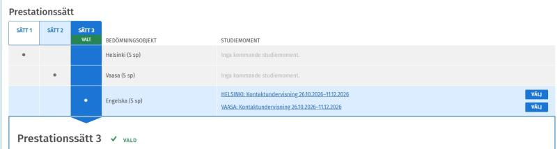 tryck på blåa välj knappen