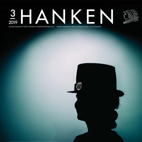 Omslaget till Hankentidningen. Bilden är en silhuett av en kvinna med doktorshatt.