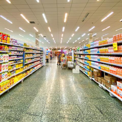 A grocery store with food packages