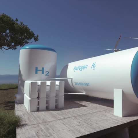 H2 containers, wind turbines and solar panels