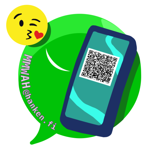 Project logo, grön bubble med mobil, QR-kod och kyssande emoji.