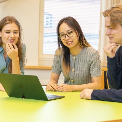Studenter ser på en dator