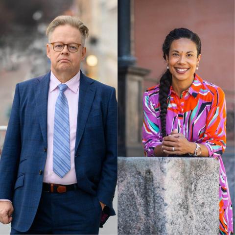 Portrait pictures of Professors of Practice Juhana Vartiainen and Shadia Rask.