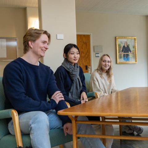A group of people sitting at a table at Hanken.